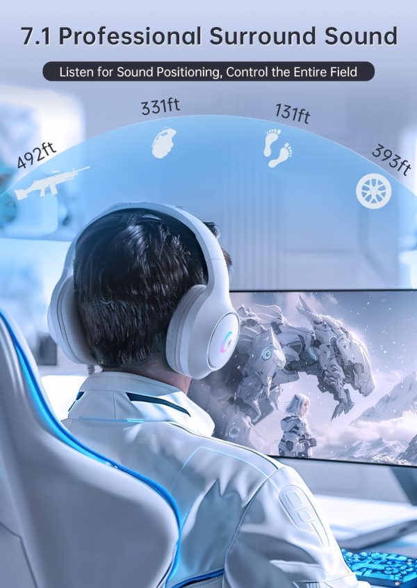 CM7002 Gaming Headset for PS5, PS4, PC, Mac, Switch, Xbox Series, Surround Sound RGB Gaming Headphones with Noise Canceling Microphone, 50MM Dynamic Drivers, 3.5MM Audio Jack, Light White - Image 2