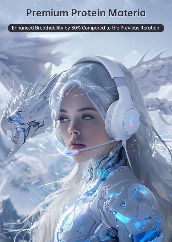 CM7002 Gaming Headset for PS5, PS4, PC, Mac, Switch, Xbox Series, Surround Sound RGB Gaming Headphones with Noise Canceling Microphone, 50MM Dynamic Drivers, 3.5MM Audio Jack, Light White - Image 6