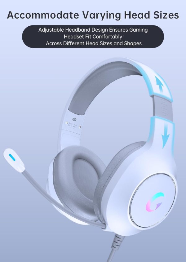 CM7002 Gaming Headset for PS5, PS4, PC, Mac, Switch, Xbox Series, Surround Sound RGB Gaming Headphones with Noise Canceling Microphone, 50MM Dynamic Drivers, 3.5MM Audio Jack, Light White - Image 8