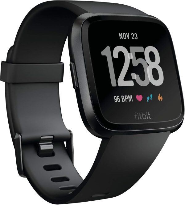 Fitbit Versa Smart Watch, Multisport Tracker, Black/Black Aluminium, One Size (S & L Bands Included) (Renewed)