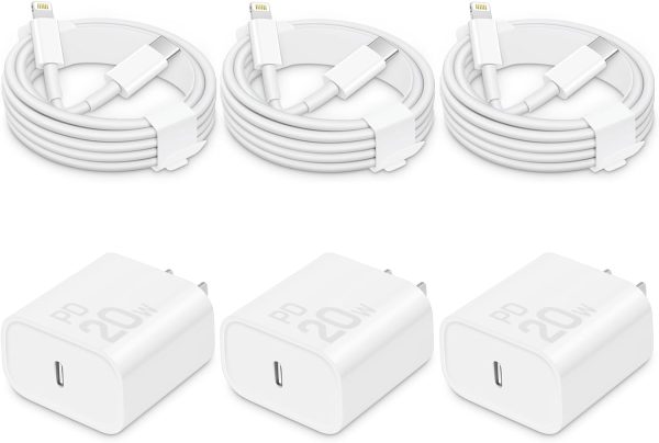 i Phone Charger Fast Charging-20W USB-C Block with 6 Ft Cord [MFi Certified] Compatible with i Phone 14/13/12/11/X Series, i Pad & More [3 Pack]