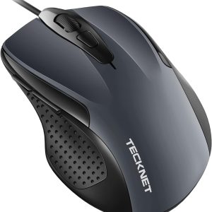 TECKNET USB Wired Mouse, 6-Button Corded Mouse with 2 Adjustable DPI, Optical Computer Mouse with Ergonomic Design and 5FT Cord for Laptop, Chromebook, PC, Desktop, Mac, Notebook-Grey