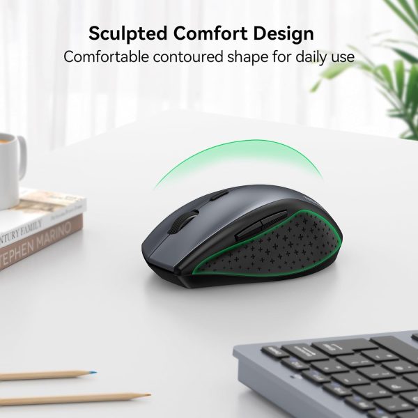 TECKNET Wireless Mouse, 2.4G USB Computer Mouse with 6-Level Adjustable 4800 DPI, Silent Quiet Click，30 Months Battery, Ergonomic Grips, 6 Buttons Portable for PC, Chromebook, Mac - Grey - Image 4