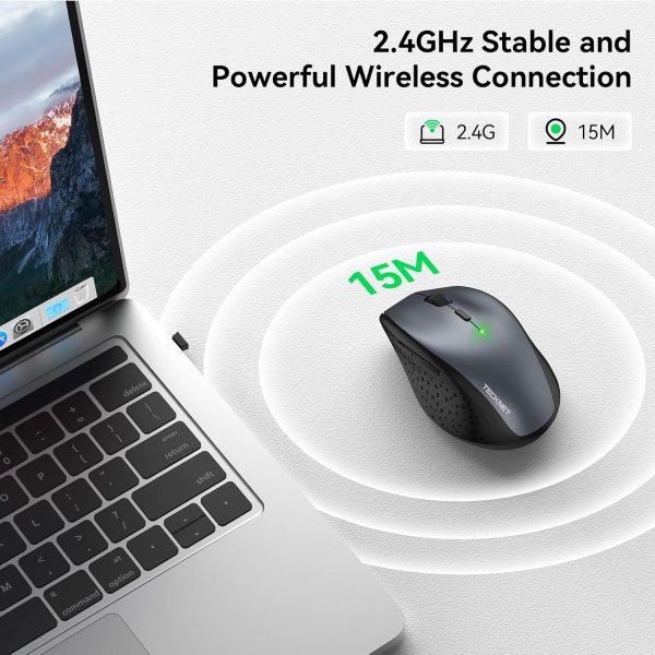 TECKNET Wireless Mouse, 2.4G USB Computer Mouse with 6-Level Adjustable 4800 DPI, Silent Quiet Click，30 Months Battery, Ergonomic Grips, 6 Buttons Portable for PC, Chromebook, Mac - Grey - Image 5